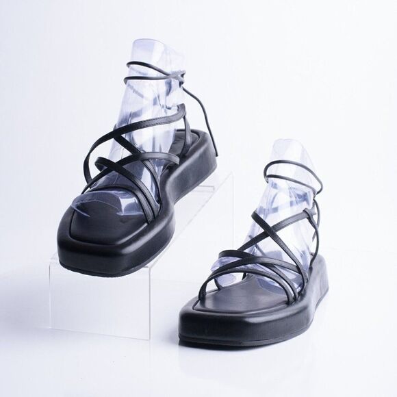 Loeffler Randall Womens Black Flatform Strappy Sandals Leather US 8 EU 38.5 - Picture 1 of 8